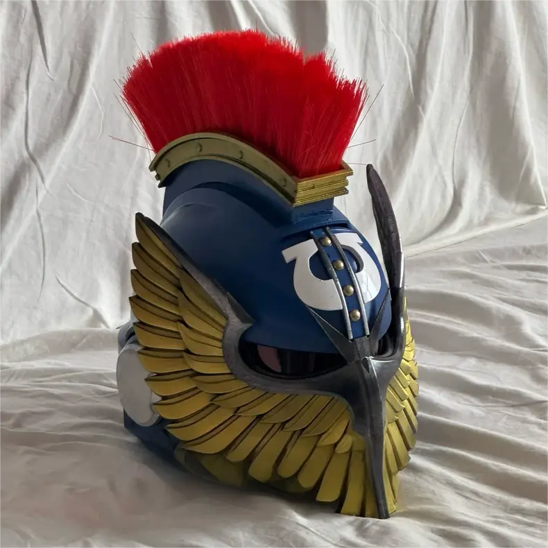 Warhammer 40K Inspired Ultramarines Honor Guard Helmet – Blue & Gold Plumed Cosplay Armor Prop