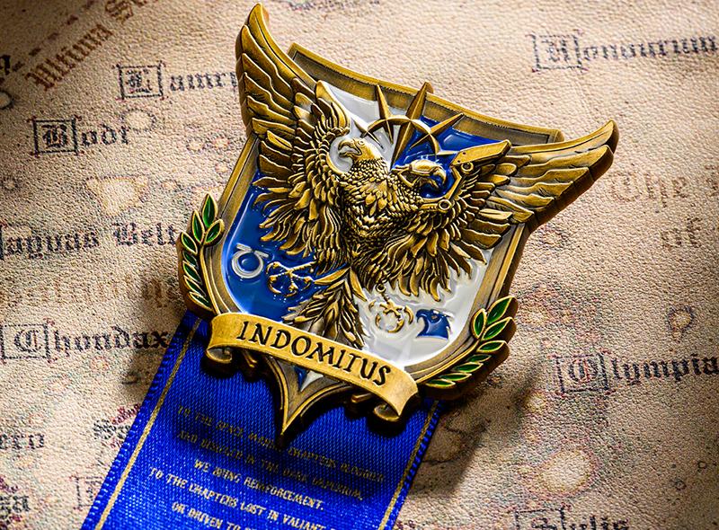 Warhammer 40K-Inspired Unyielding Crusade Honor Badge – Imperial Eagle Ribbon Pin for Loyalist Collectors & Tabletop Fans