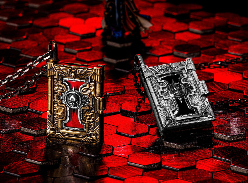 Warhammer 40K Imperial Court of Judgement  Inquisition Pendant- Brass Book of Saint Codex with Removable Seal |Warhammer Jewelry | Gothic Locket Necklace