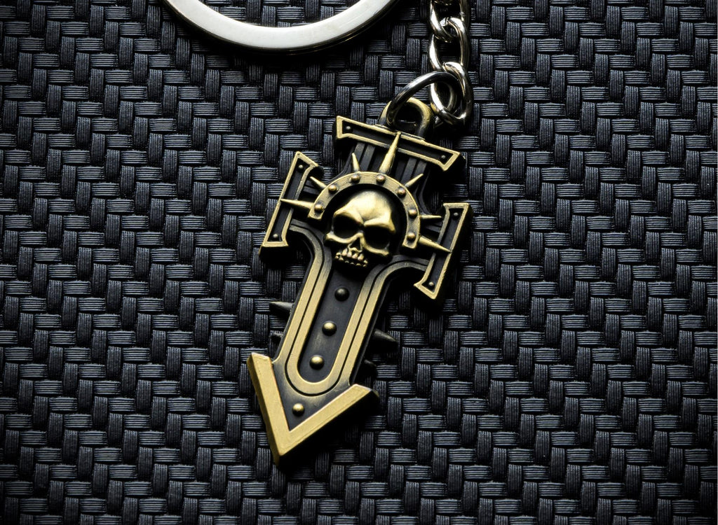 Warhammer 40K Indomitus Crusade Honour Relic – Inquisitorial Skull Cross Pendant / Keychain