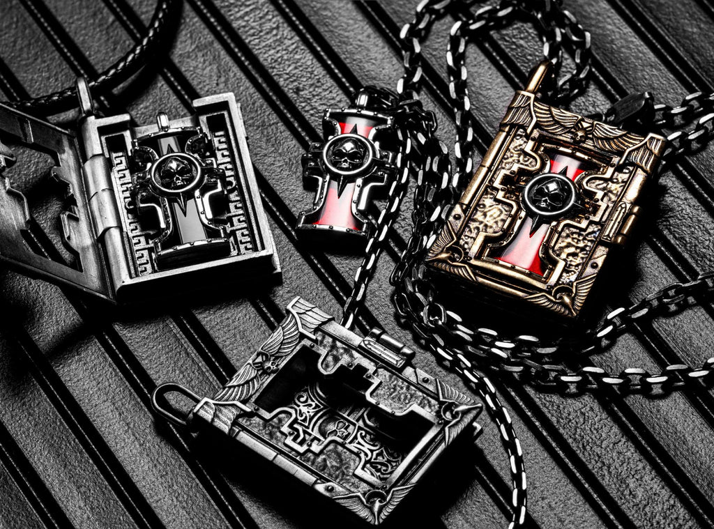 Warhammer 40K Imperial Court of Judgement  Inquisition Pendant- Brass Book of Saint Codex with Removable Seal |Warhammer Jewelry | Gothic Locket Necklace