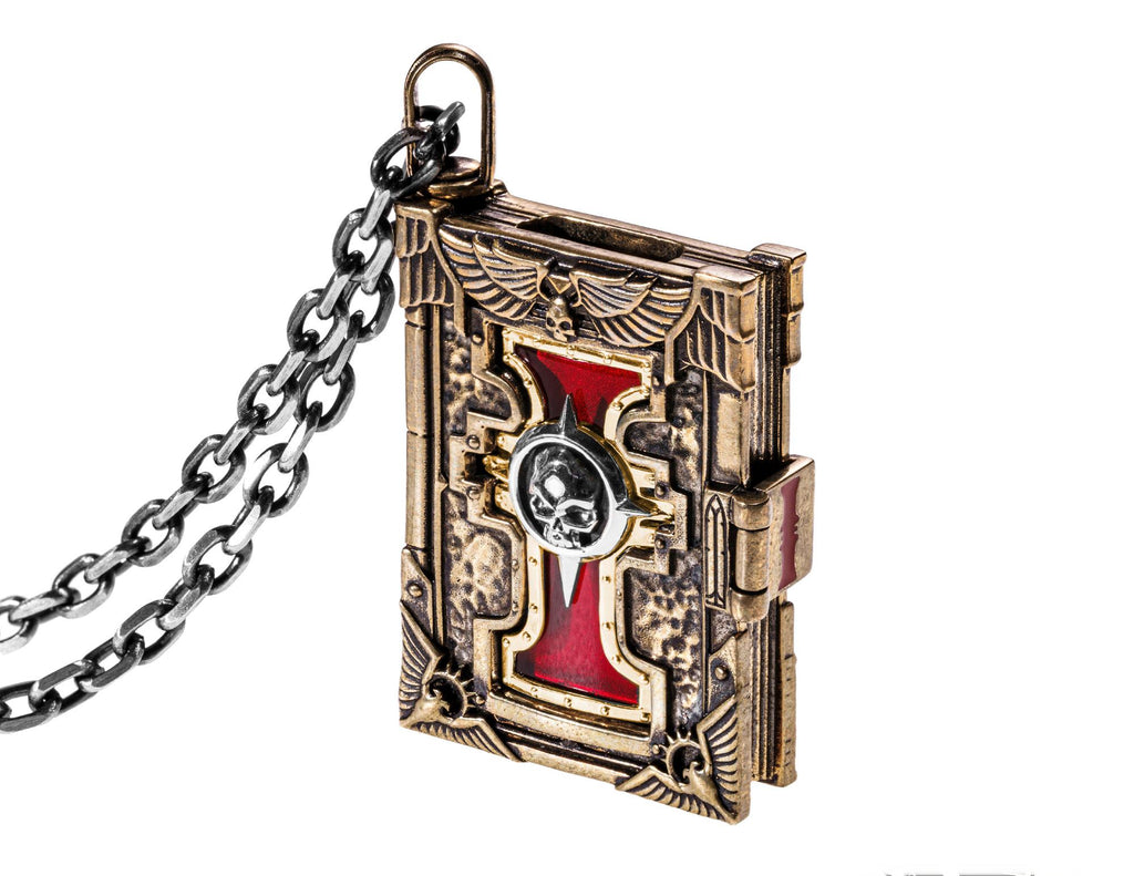 Warhammer 40K Imperial Court of Judgement  Inquisition Pendant- Brass Book of Saint Codex with Removable Seal |Warhammer Jewelry | Gothic Locket Necklace