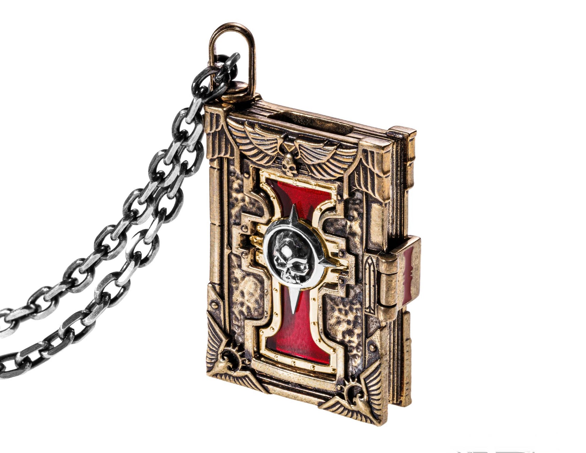 Warhammer 40K Imperial Court of Judgement  Inquisition Pendant- Brass Book of Saint Codex with Removable Seal |Warhammer Jewelry | Gothic Locket Necklace