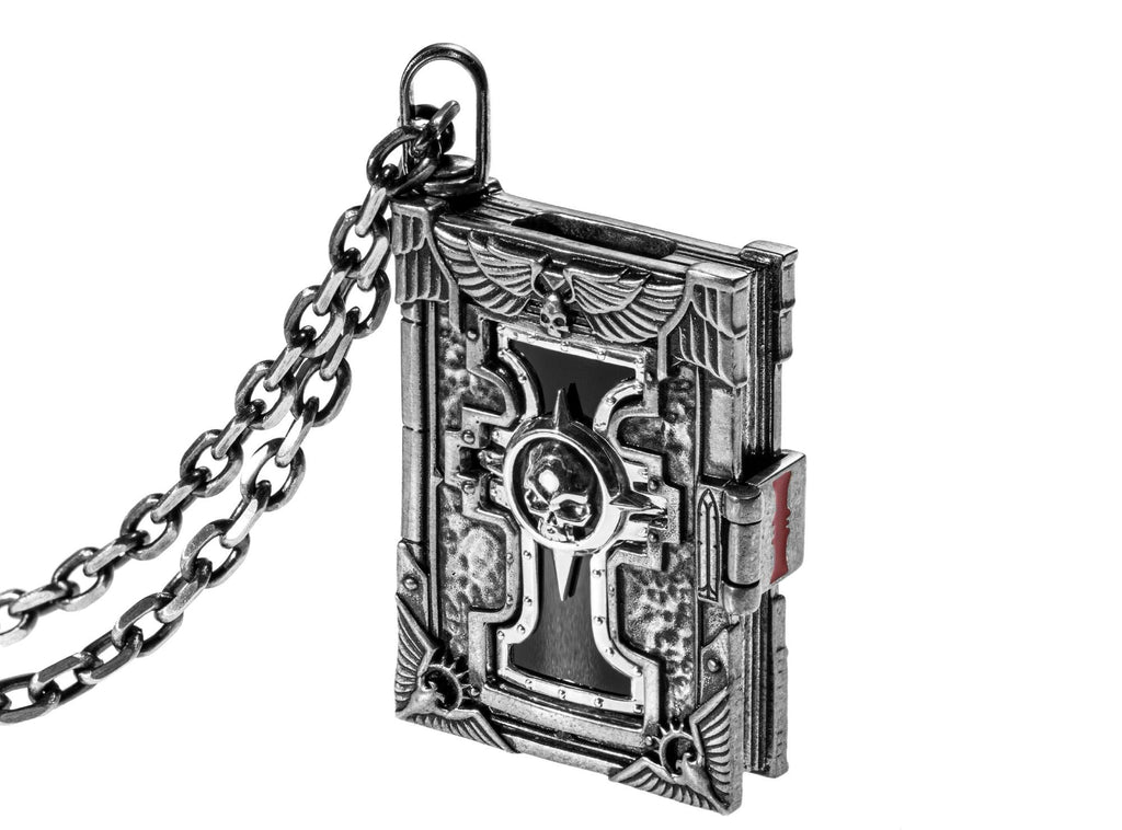 Warhammer 40K Imperial Court of Judgement  Inquisition Pendant- Brass Book of Saint Codex with Removable Seal |Warhammer Jewelry | Gothic Locket Necklace