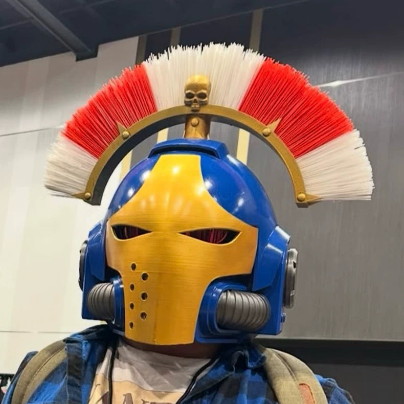Warhammer 40K Roman Legionnaire Style Blue Helmet – Ultramarine Praetor Inspired Cosplay Armor
