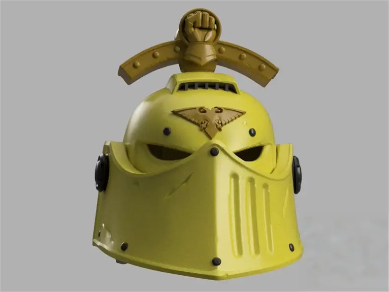 Warhammer 40K Inspired Imperial Fists Helmet – Siege Defender Yellow Armor Cosplay Prop
