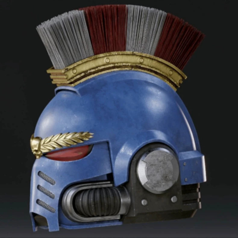 Warhammer 40K Roman Legionnaire Style Blue Helmet – Ultramarine Praetor Inspired Cosplay Armor