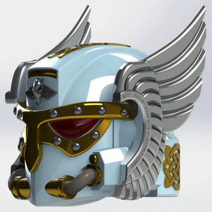 Frostfang Helm – Warhammer 40K Inspired Space Wolf Tactical Helmet with Gold Crest
