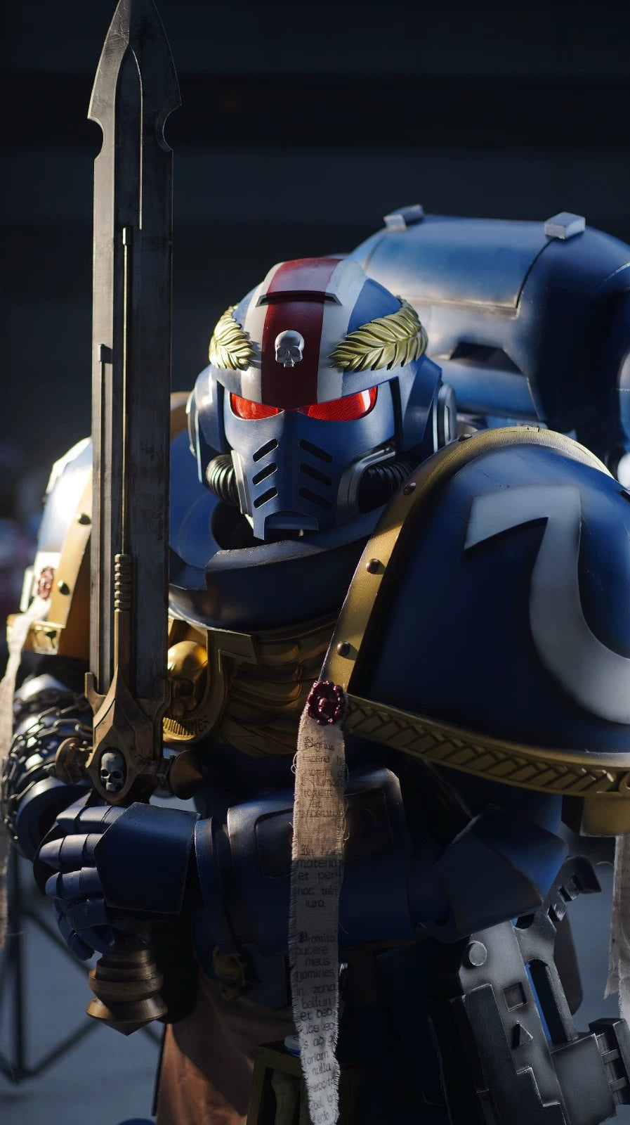 Warhammer 40K Inspired Honor Guard Helmet – Ultramarine Veteran Cosplay Armor with Skull & Laurel Detail