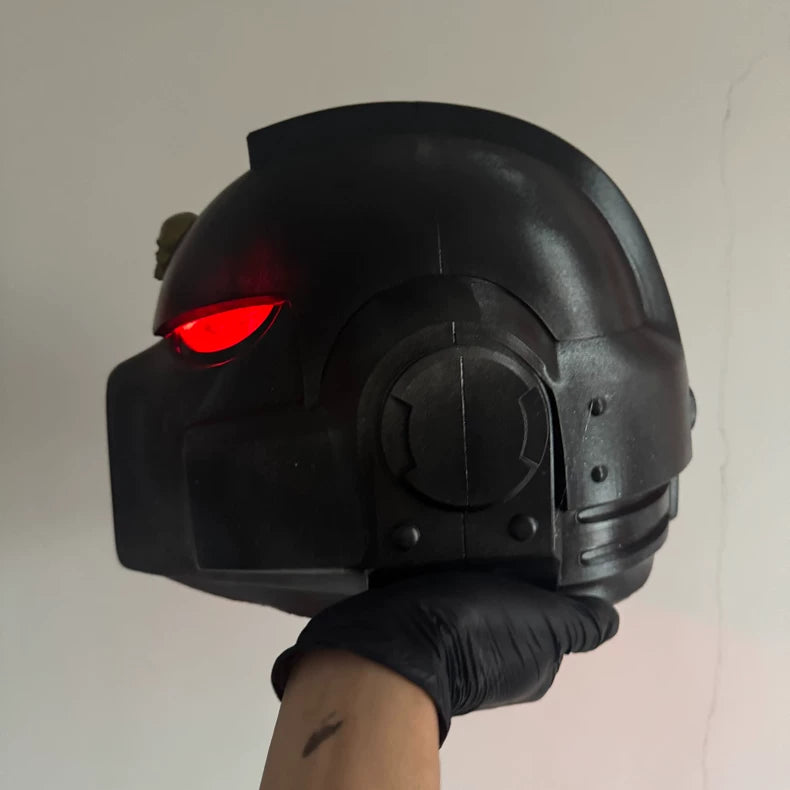 Chaos Fury Helmet – Warhammer 40K Inspired Black Skull Helm with Red Eyes