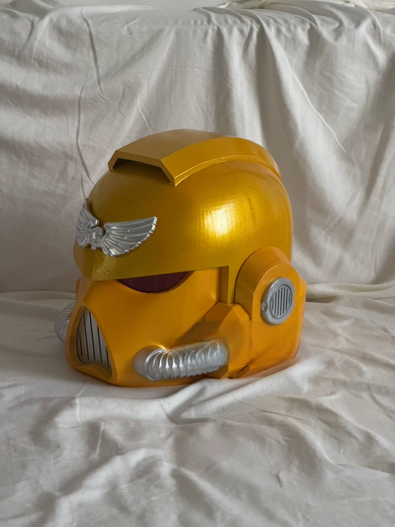 Solar Aegis Helm – Warhammer 40K Inspired Golden Space Marine Helmet with Red Eyes and Winged Skull