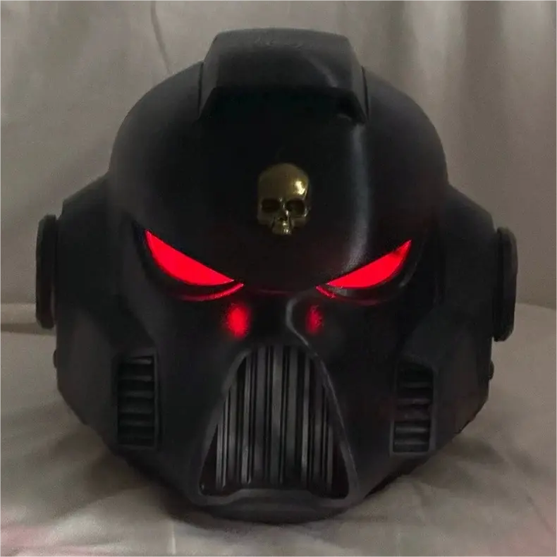 Chaos Fury Helmet – Warhammer 40K Inspired Black Skull Helm with Red Eyes