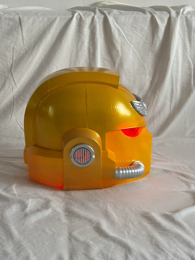 Solar Aegis Helm – Warhammer 40K Inspired Golden Space Marine Helmet with Red Eyes and Winged Skull
