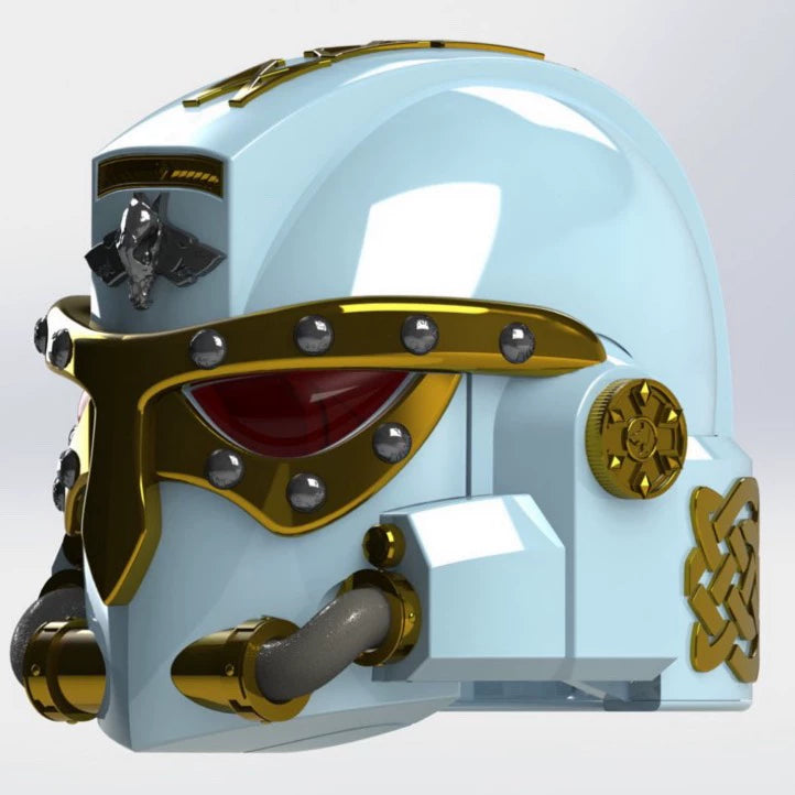 Frostfang Helm – Warhammer 40K Inspired Space Wolf Tactical Helmet with Gold Crest
