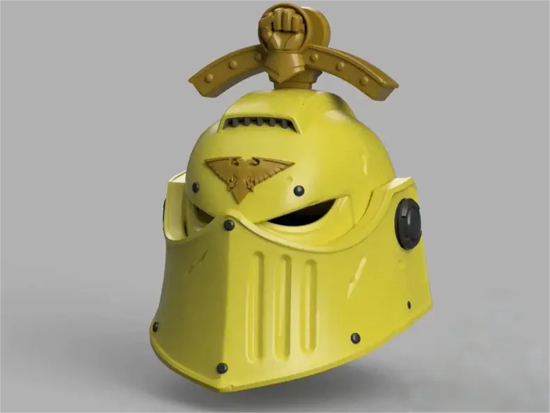 Warhammer 40K Inspired Imperial Fists Helmet – Siege Defender Yellow Armor Cosplay Prop