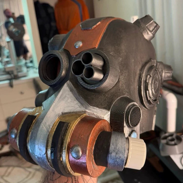 OmniForge Tech-Helm – War-Torn Industrial Augment Helmet Prop