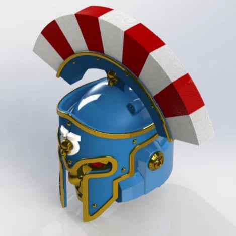Warhammer 40K-Inspired Ultramarine Praetor Helmet – Roman Crest & Gold Trim Cosplay Prop