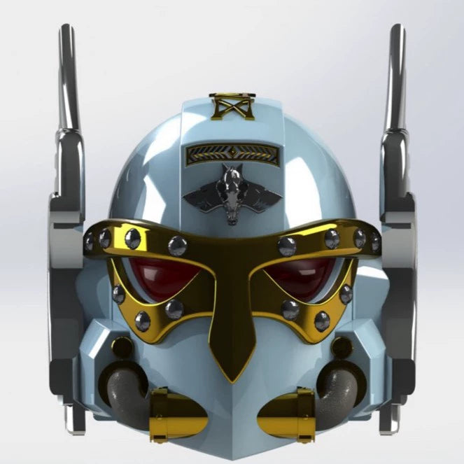 Frostfang Helm – Warhammer 40K Inspired Space Wolf Tactical Helmet with Gold Crest