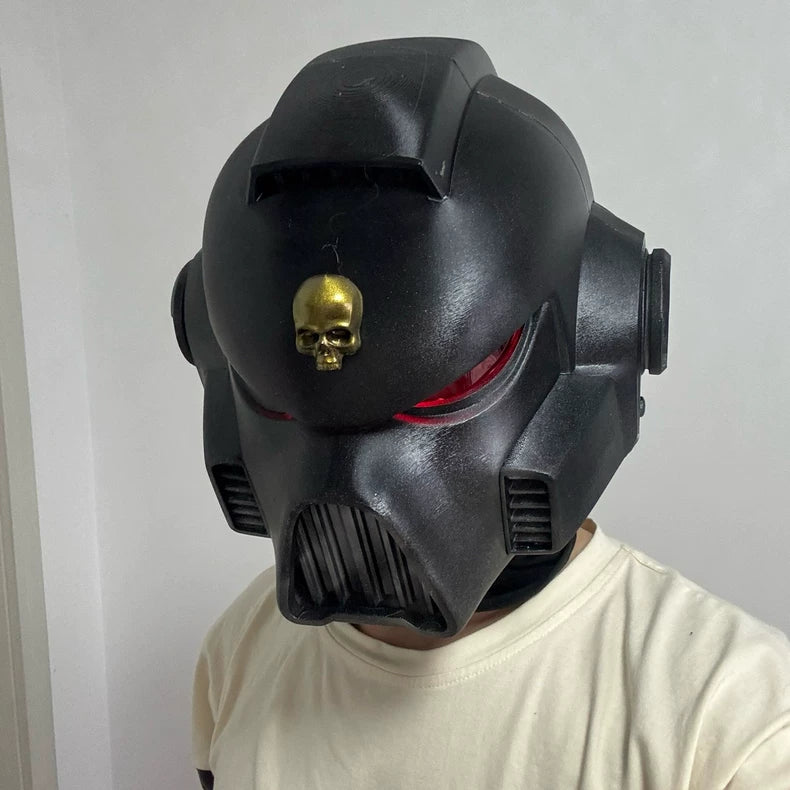 Chaos Fury Helmet – Warhammer 40K Inspired Black Skull Helm with Red Eyes