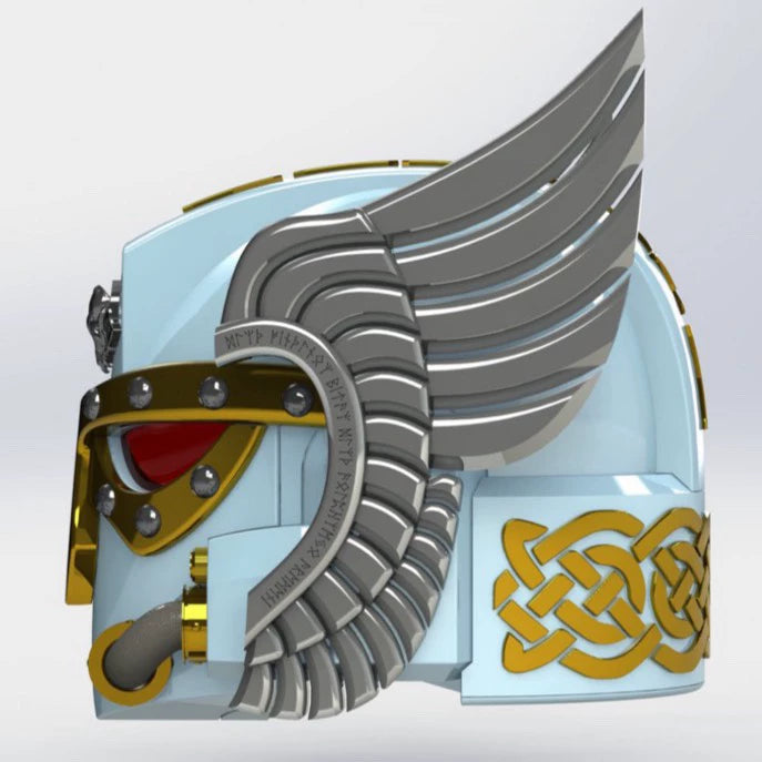 Frostfang Helm – Warhammer 40K Inspired Space Wolf Tactical Helmet with Gold Crest