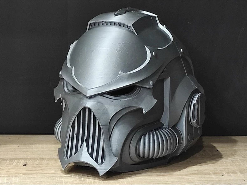 Grey Crusader Helm – Warhammer 40K Inspired Inquisitorial Knight Mask with Gothic Respirator Design