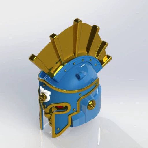 Warhammer 40K-Inspired Ultramarine Praetor Helmet – Roman Crest & Gold Trim Cosplay Prop
