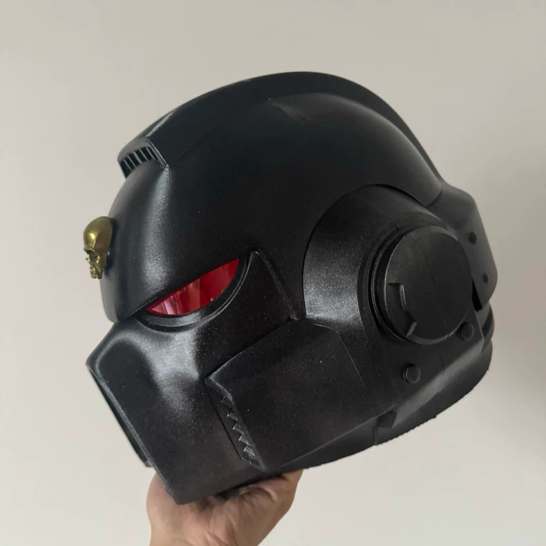 Chaos Fury Helmet – Warhammer 40K Inspired Black Skull Helm with Red Eyes