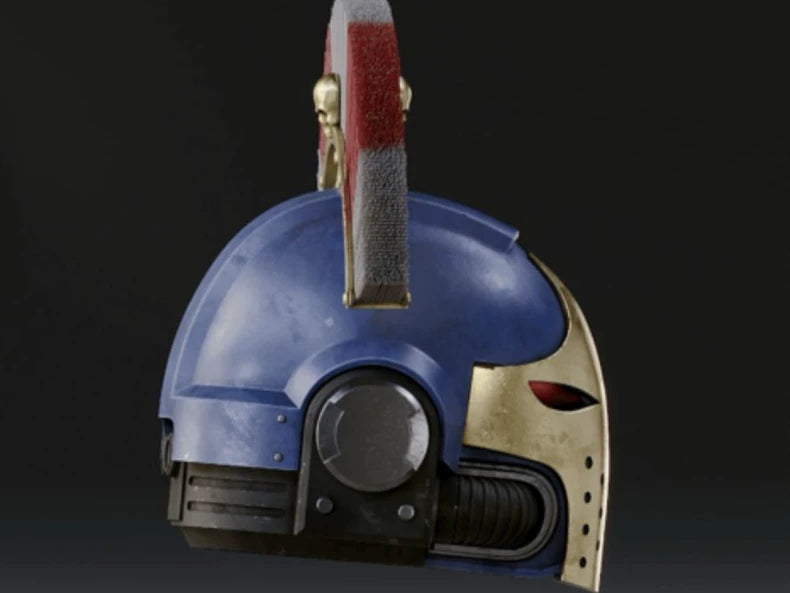 Warhammer 40K Roman Legionnaire Style Blue Helmet – Ultramarine Praetor Inspired Cosplay Armor