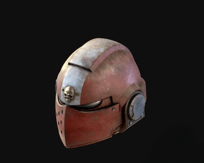 Warhammer 40K-Inspired Crimson Crusade Helmet – Battleworn Honor Skull Design