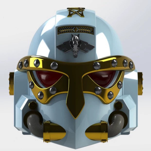 Frostfang Helm – Warhammer 40K Inspired Space Wolf Tactical Helmet with Gold Crest