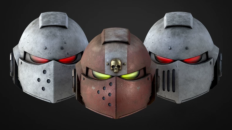 Warhammer 40K-Inspired Crimson Crusade Helmet – Battleworn Honor Skull Design
